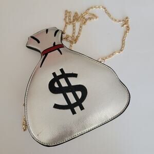Purse Silver Money Bag Novelty Crossbody Gold Chain Zipper Top Y2K Fun